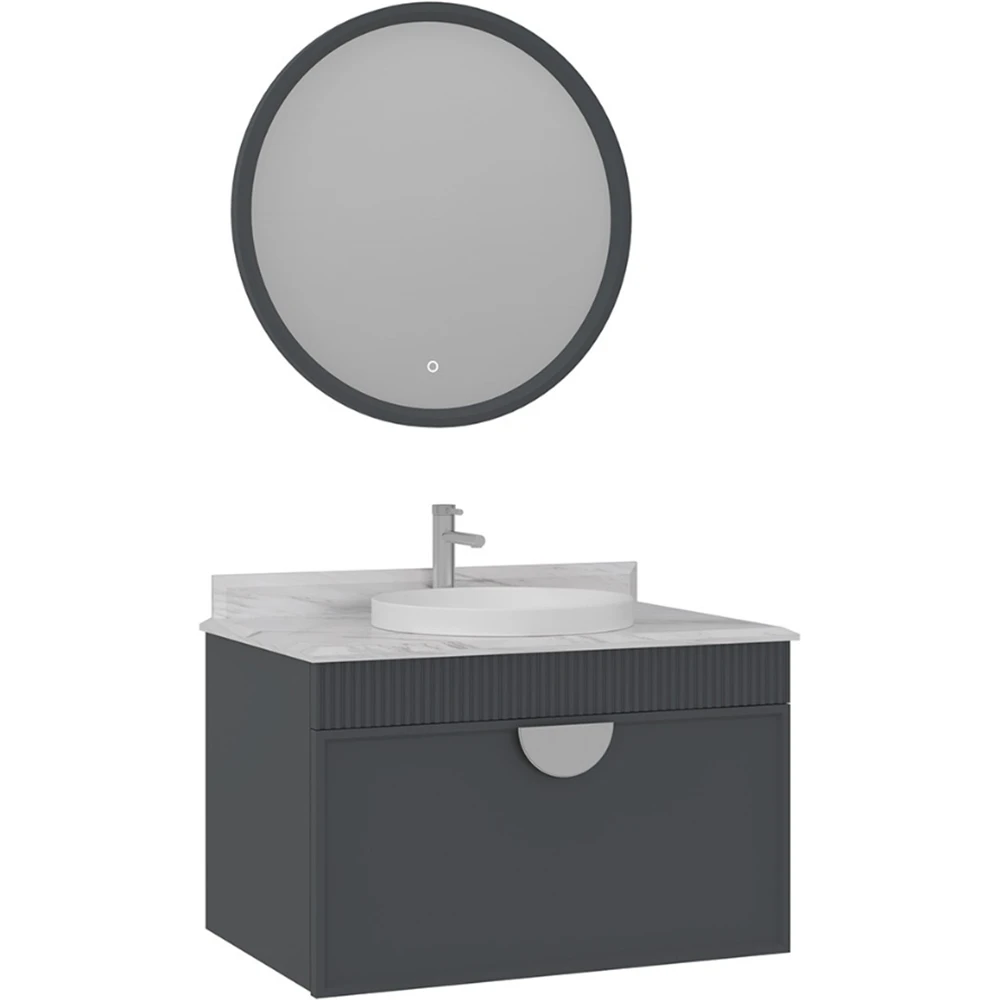 Orka Molino 80 Cm Antrasit Banyo Dolabı Takımı (Krom Kulp)