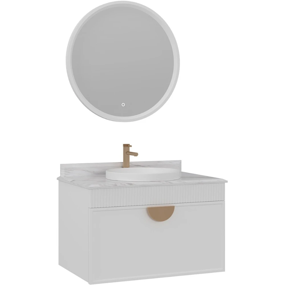 Orka Molino 80 Cm Beyaz Banyo Dolabı Takımı (Altın Kulp)