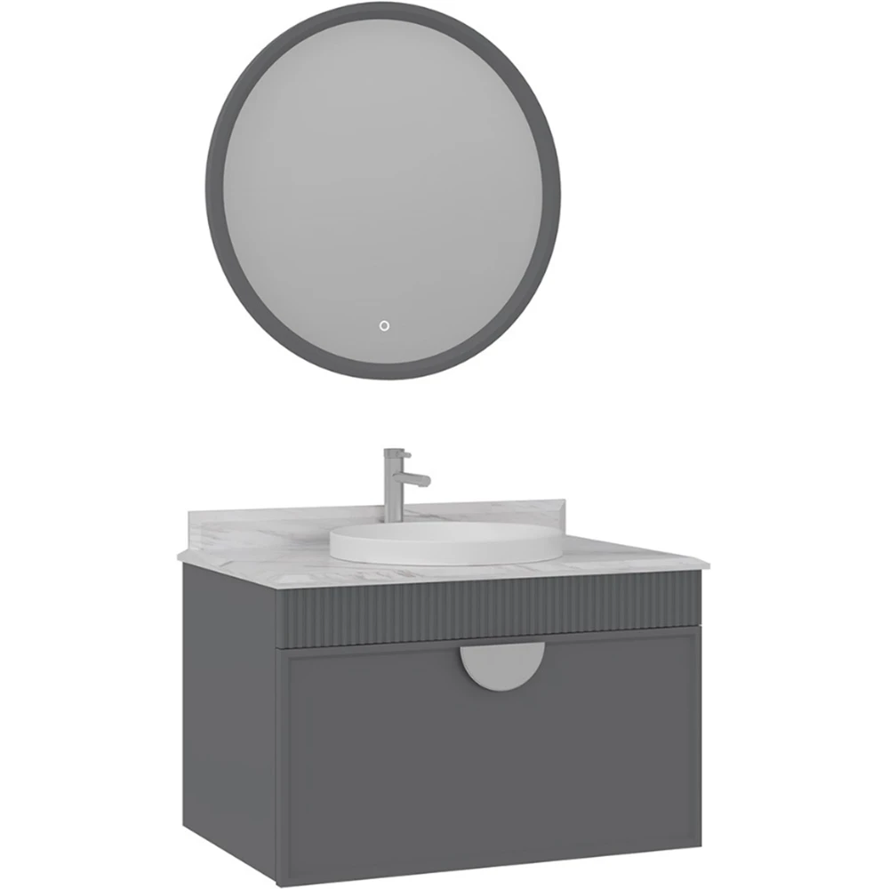 Orka Molino 80 Cm Gri Banyo Dolabı Takımı (Krom Kulp)
