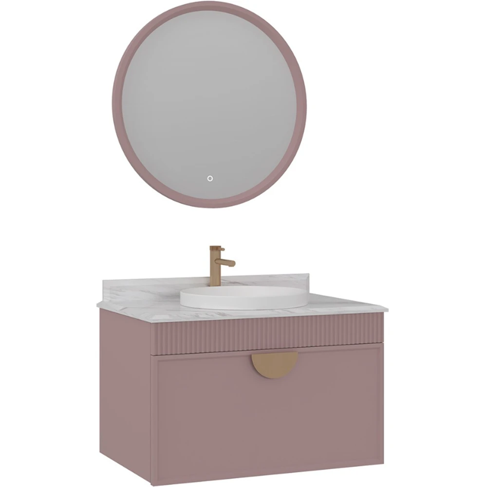 Orka Molino 80 Cm Pudra Banyo Dolabı Takımı (Altın Kulp)