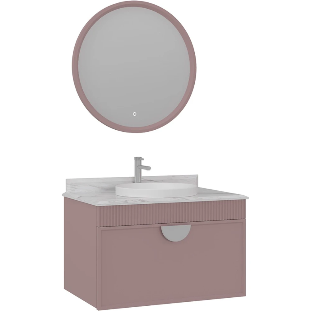 Orka Molino 80 Cm Pudra Banyo Dolabı Takımı (Krom Kulp)