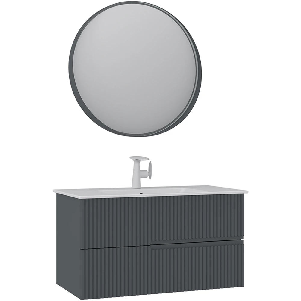 Orka Moonlight 90 Cm Mat Antrasit Banyo Dolabı Takımı - 5003392