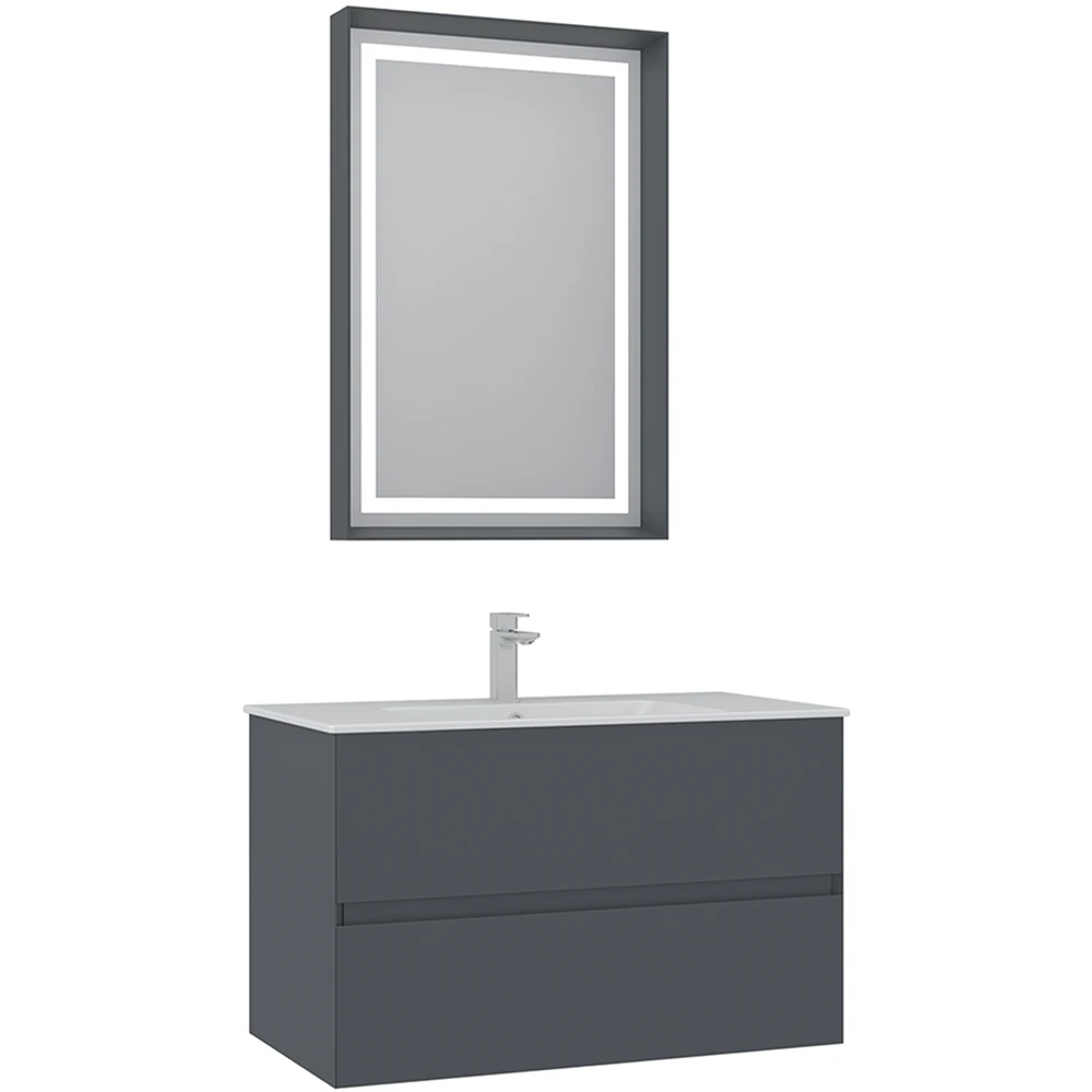 Orka Nest 90 Cm Mat Antrasit Banyo Dolabı Takımı