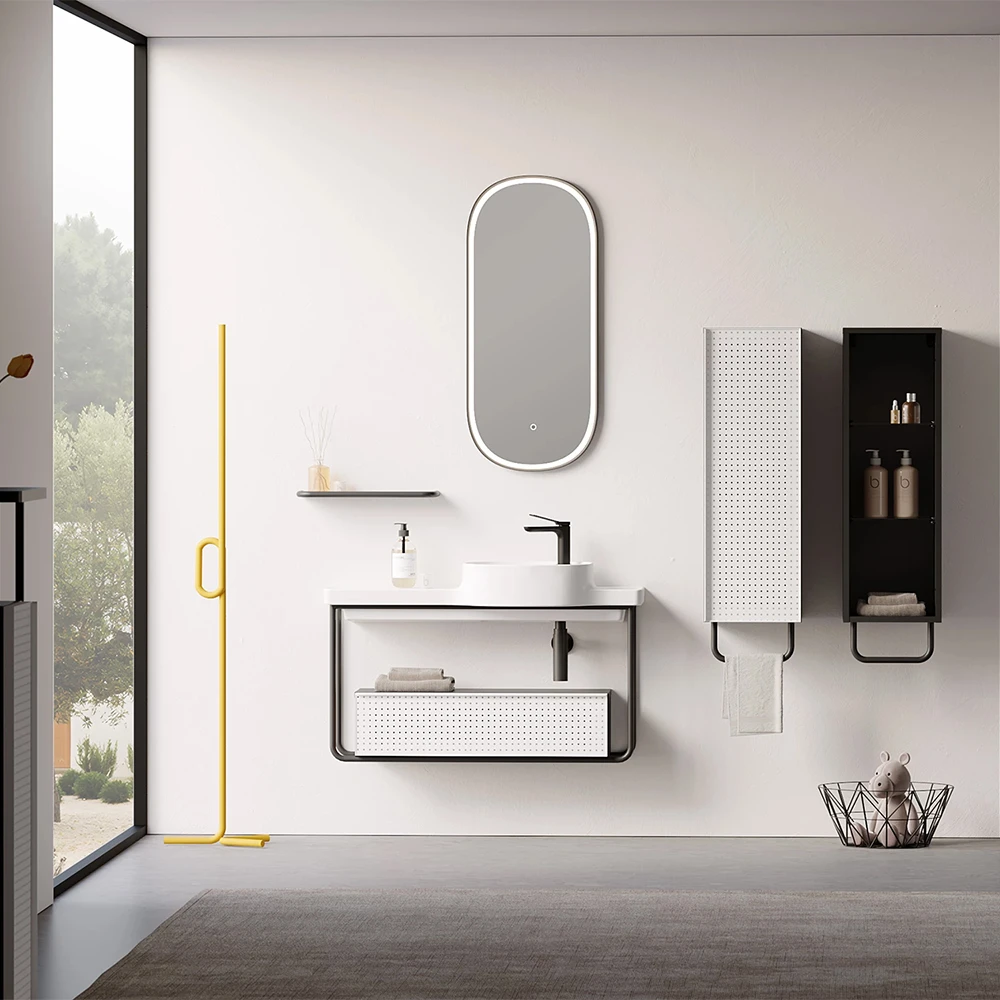 Orka Noto 100 Cm Beyaz-Siyah Banyo Dolabı Takımı 2