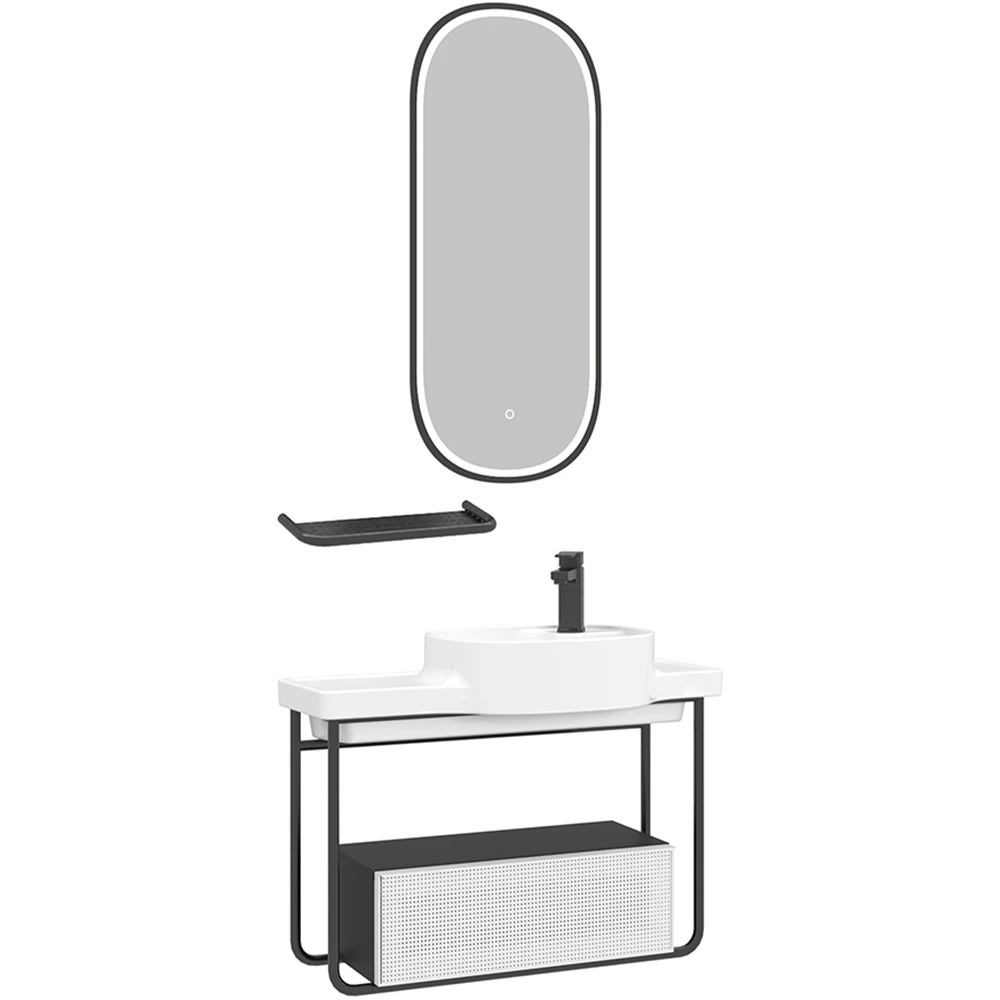 Orka Noto 80 Cm Beyaz-Siyah Banyo Dolabı Takımı