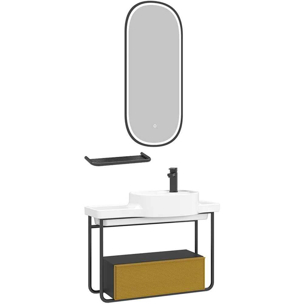Orka Noto 80 Cm Sarı-Siyah Banyo Dolabı Takımı