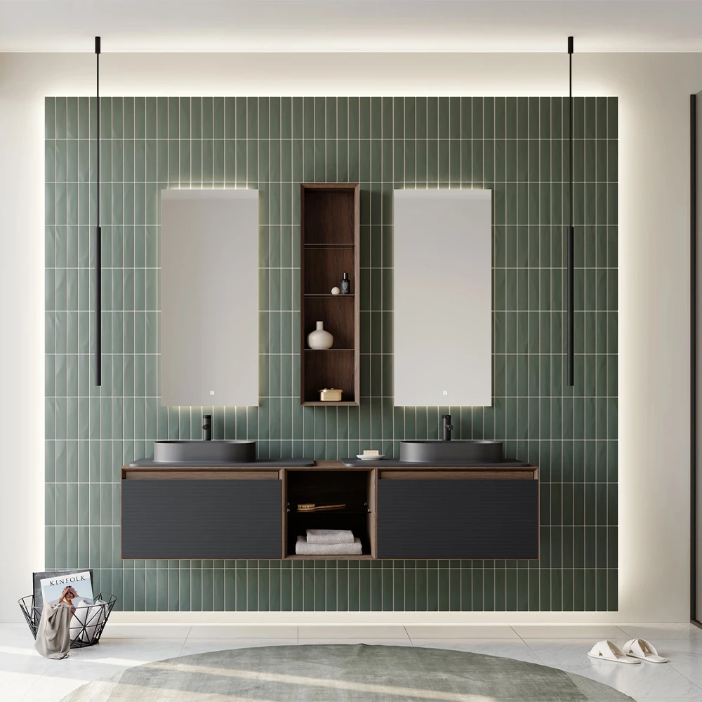 Orka Pacific 180 Cm Mat Antrasit-Moka Meşe Banyo Dolabı Takımı 2