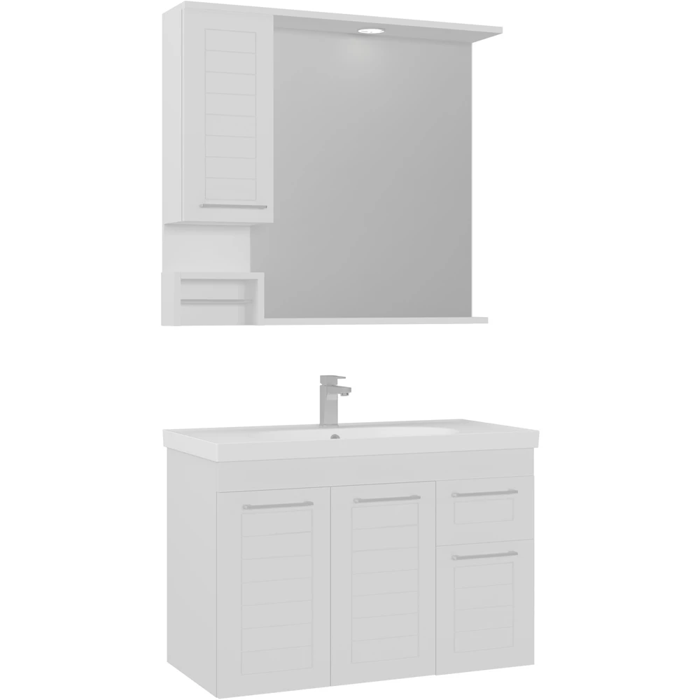 Orka Perge 100 Cm Beyaz Banyo Dolabı Takımı (Sol)