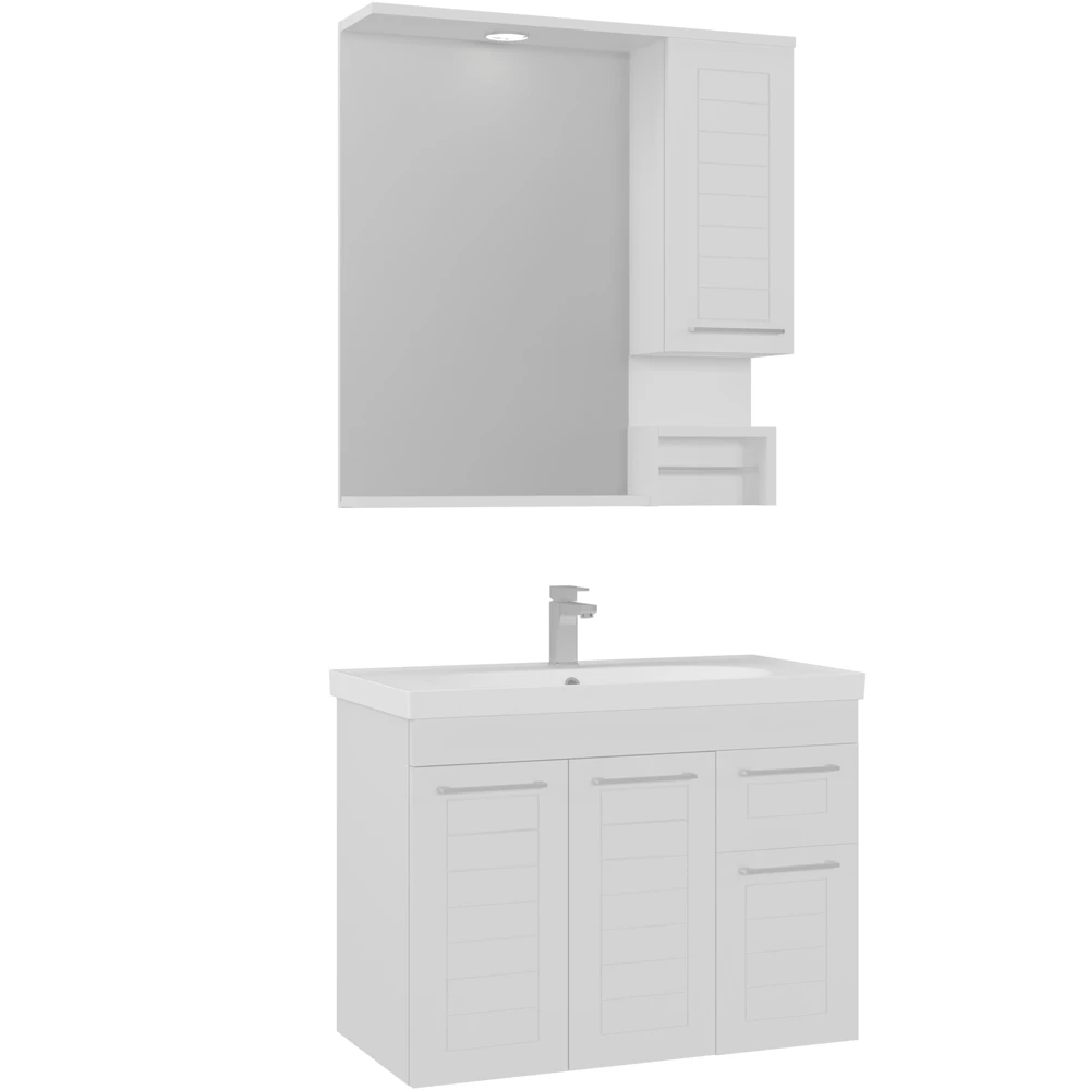 Orka Perge 85 Cm Beyaz Banyo Dolabı Takımı (Sağ)