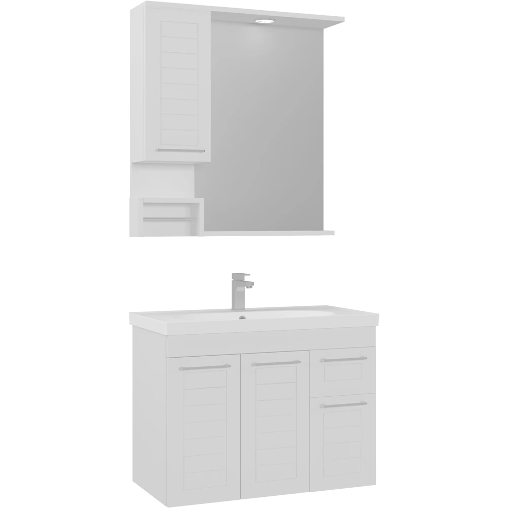 Orka Perge 85 Cm Beyaz Banyo Dolabı Takımı (Sol)