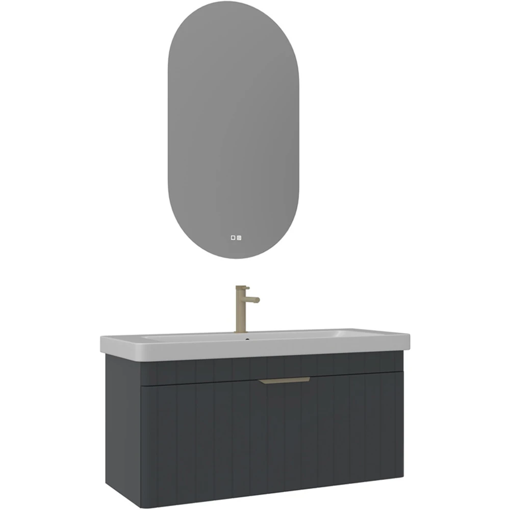 Orka Procida 105 Cm Mat Antrasit Banyo Dolabı Takımı (Altın Kulp)