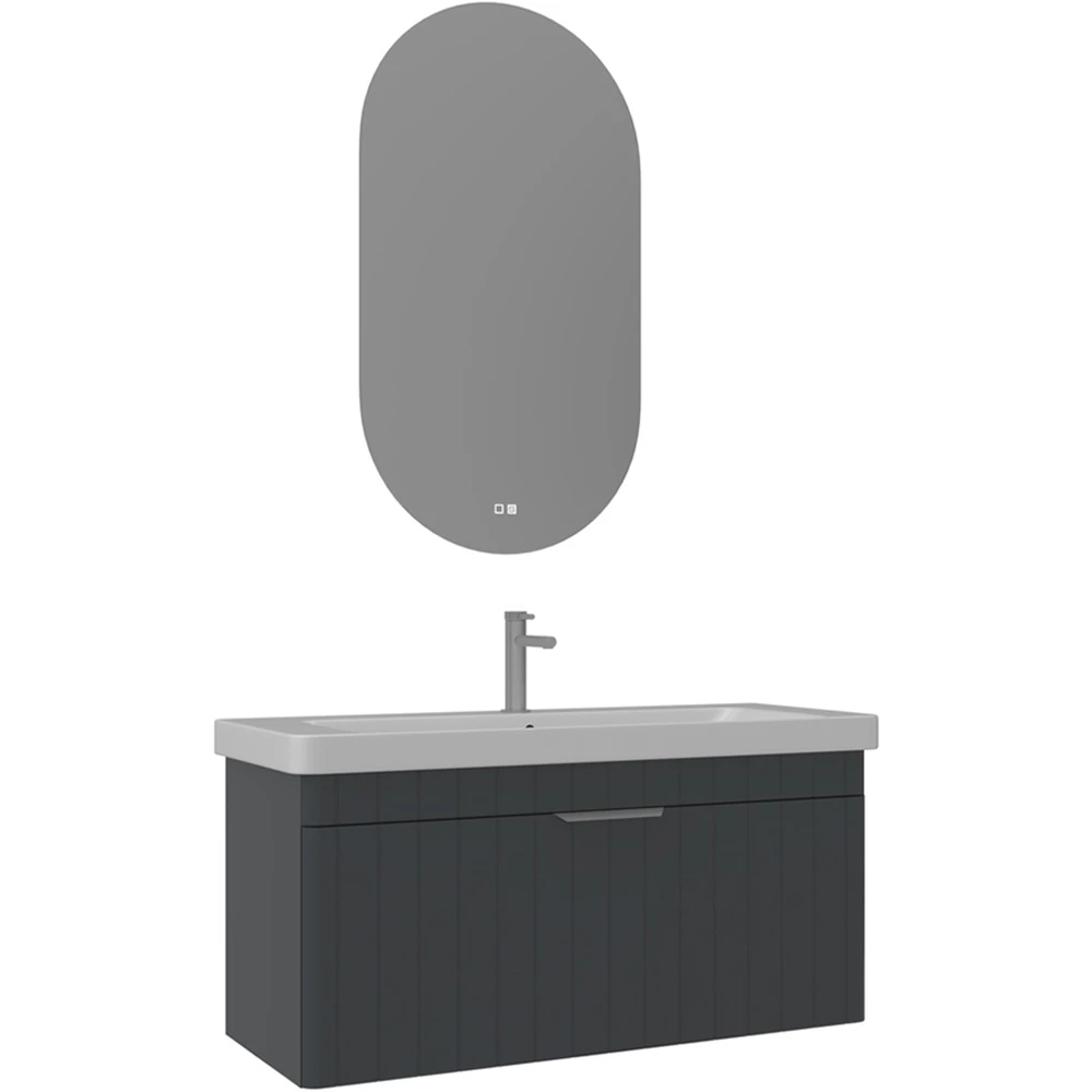 Orka Procida 105 Cm Mat Antrasit Banyo Dolabı Takımı (Krom Kulp)