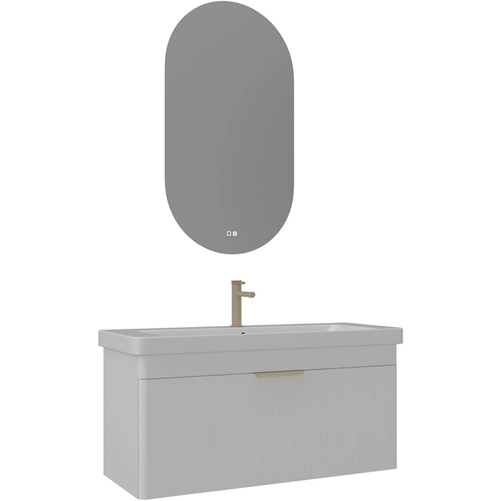Orka Procida 105 Cm Mat Beyaz Banyo Dolabı Takımı (Altın Kulp)