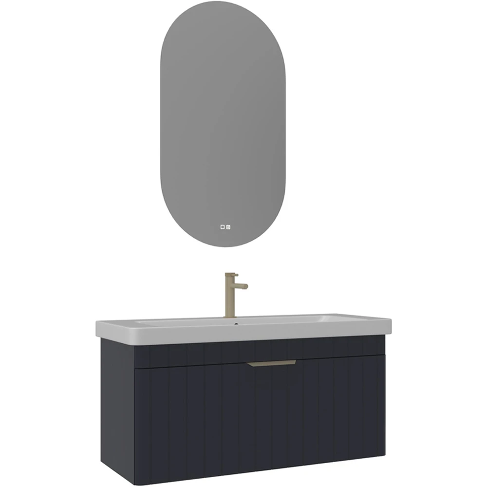 Orka Procida 105 Cm Mat Lacivert Banyo Dolabı Takımı (Altın Kulp)
