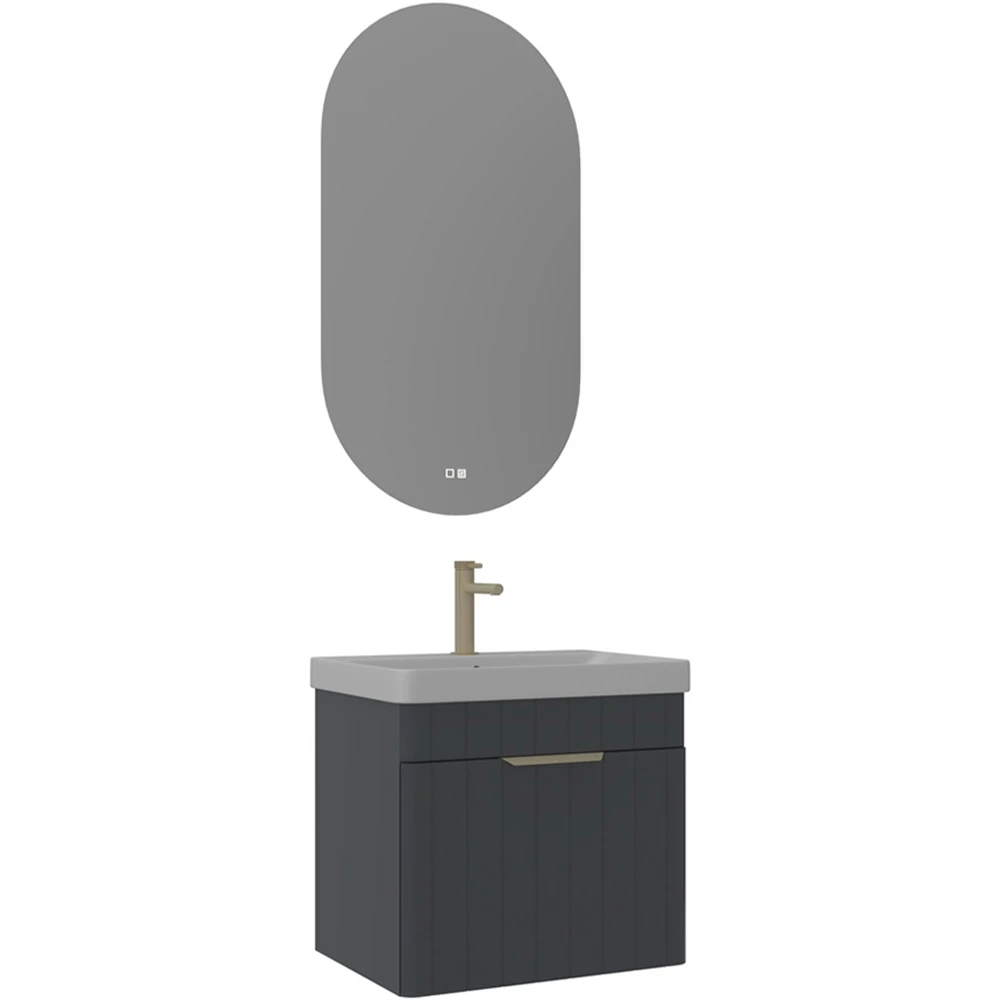 Orka Procida 60 Cm Mat Antrasit Banyo Dolabı Takımı (Altın Kulp)