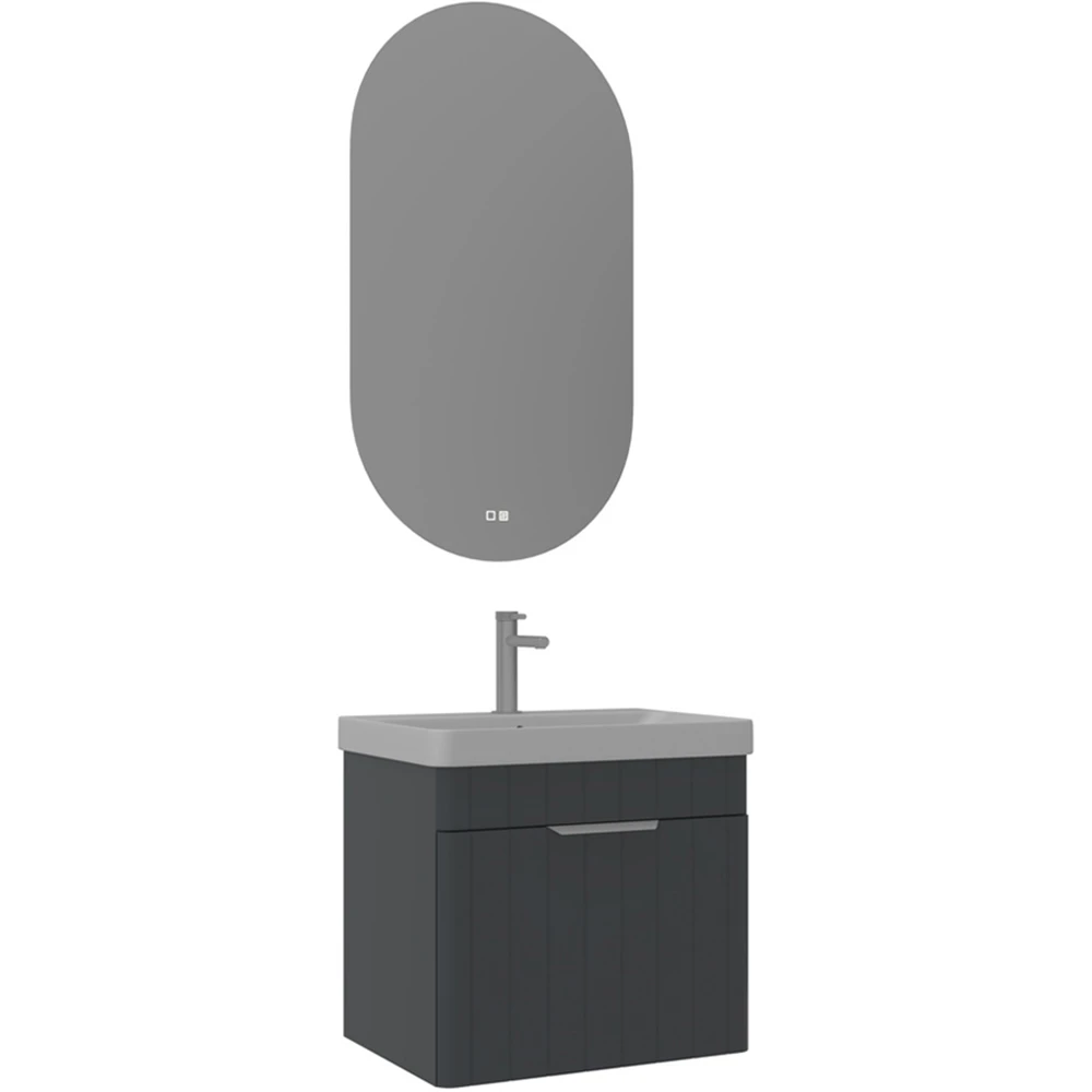 Orka Procida 60 Cm Mat Antrasit Banyo Dolabı Takımı (Krom Kulp)