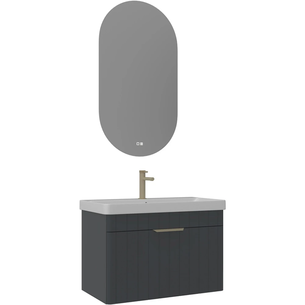 Orka Procida 80 Cm Mat Antrasit Banyo Dolabı Takımı (Altın Kulp)