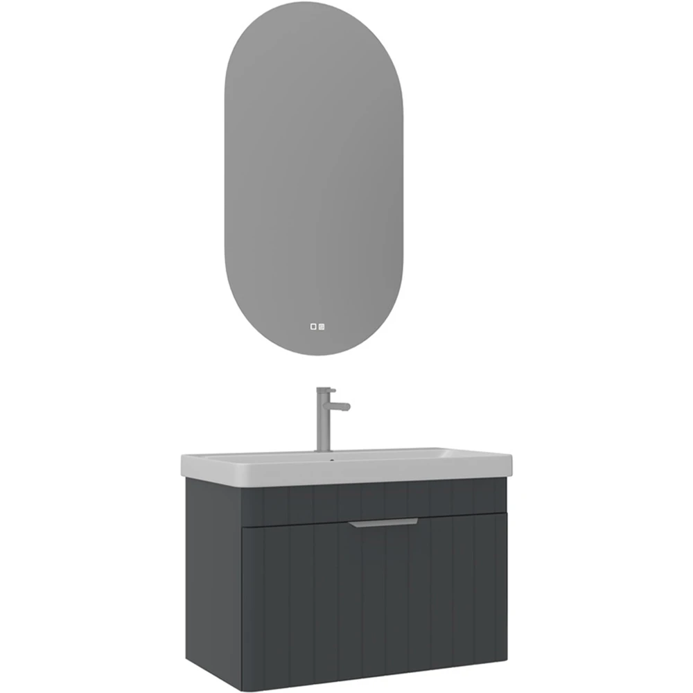 Orka Procida 80 Cm Mat Antrasit Banyo Dolabı Takımı (Krom Kulp)