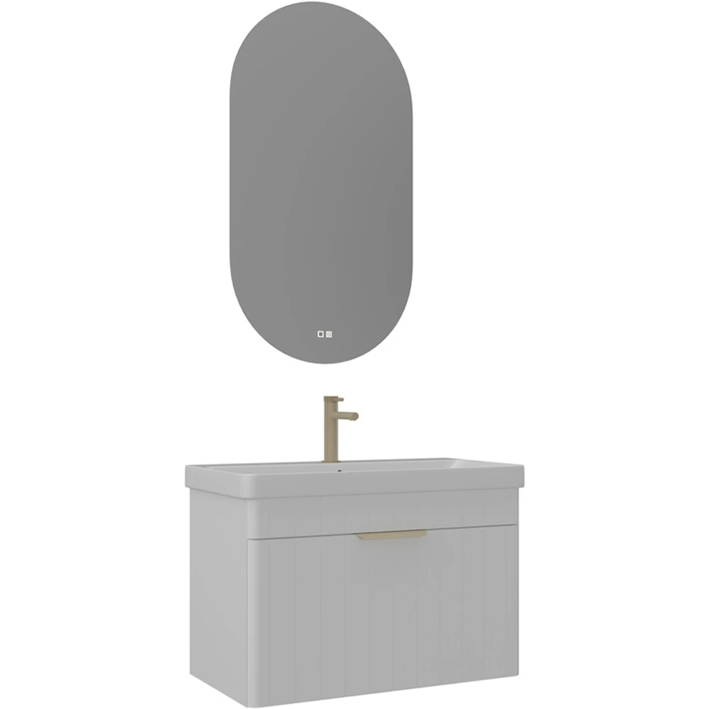Orka Procida 80 Cm Mat Beyaz Banyo Dolabı Takımı (Altın Kulp)