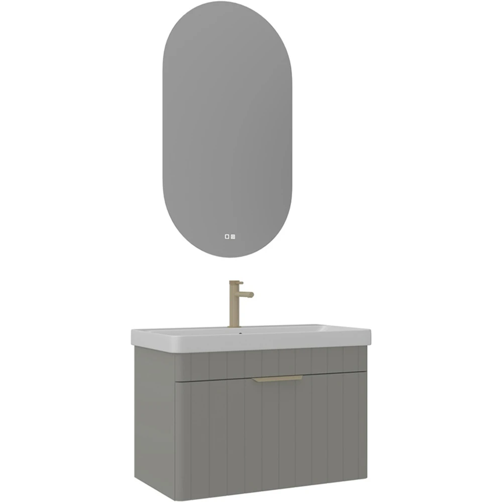 Orka Procida 80 Cm Mat Kaşmir Banyo Dolabı Takımı (Altın Kulp)