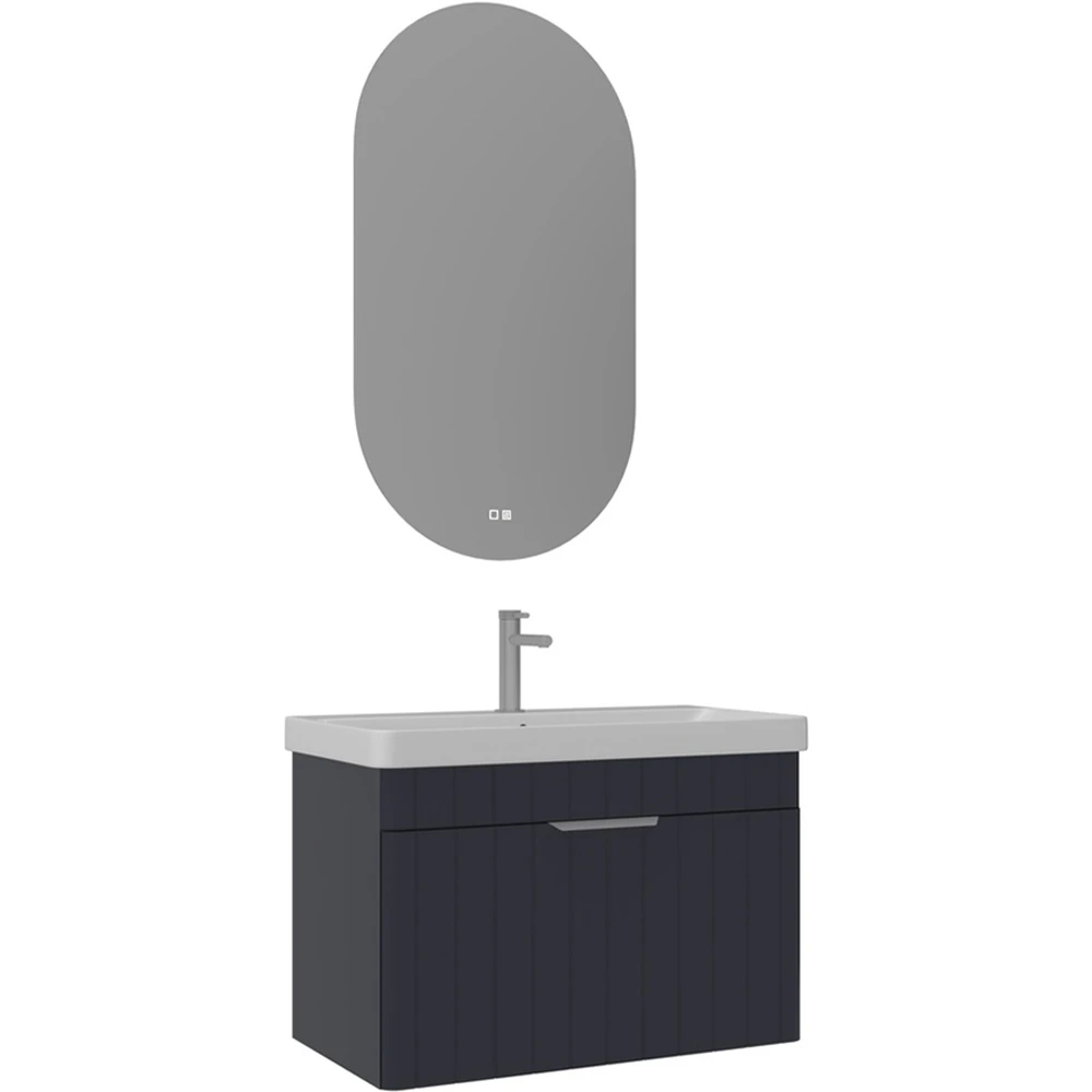 Orka Procida 80 Cm Mat Lacivert Banyo Dolabı Takımı (Krom Kulp)