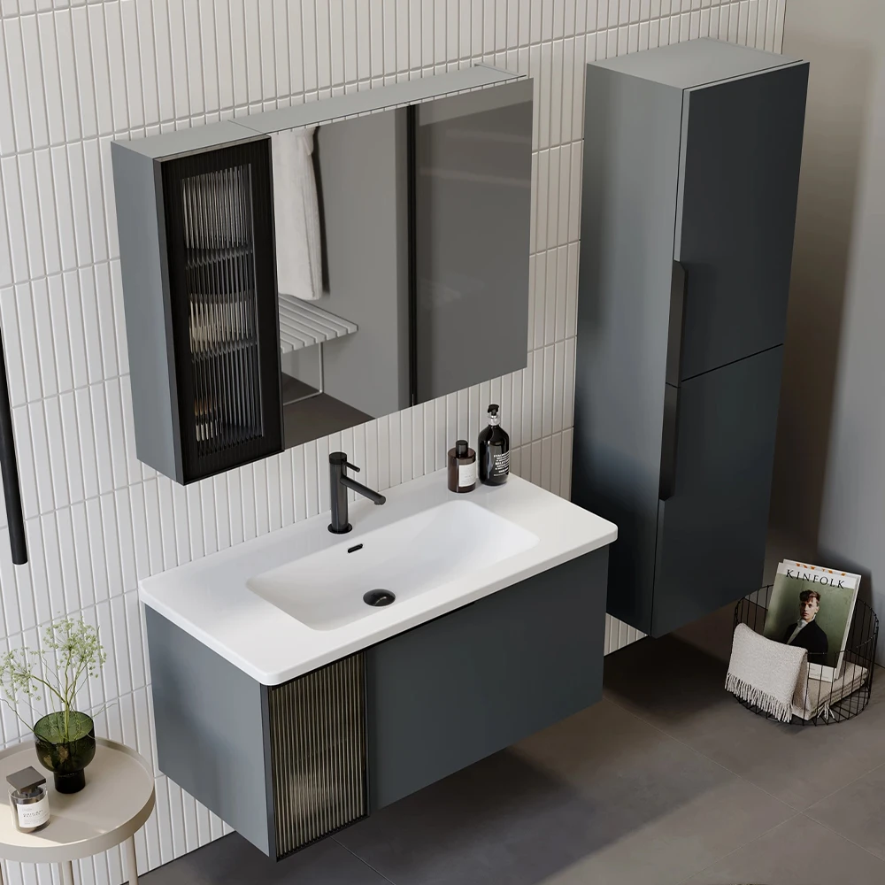 Orka Pure 100 Cm Mat Antrasit Banyo Dolabı Takımı 3