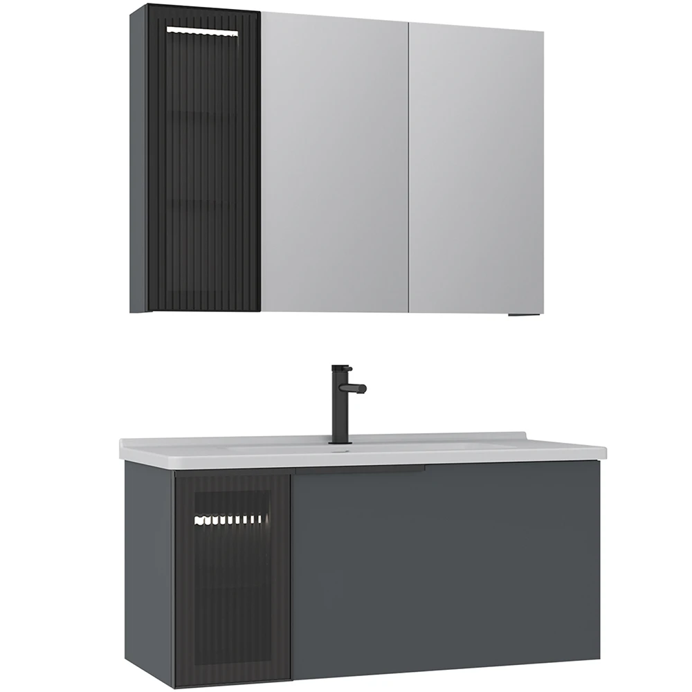 Orka Pure 100 Cm Mat Antrasit Banyo Dolabı Takımı