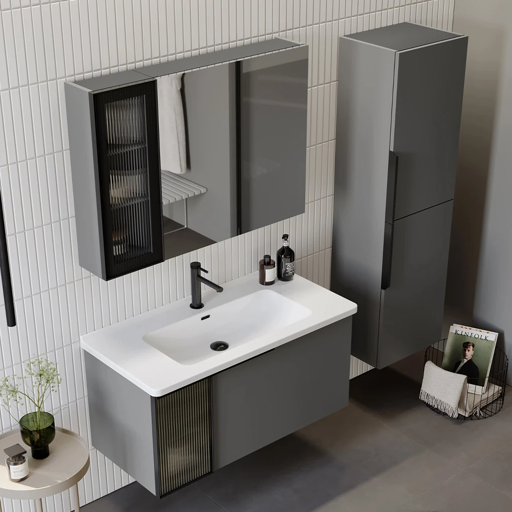 Orka Pure 100 Cm Mat Gri Banyo Dolabı Takımı 3