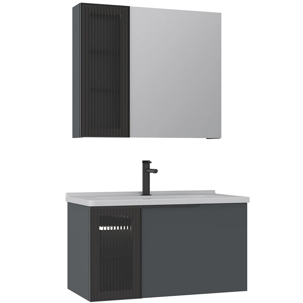 Orka Pure 80 Cm Mat Antrasit Banyo Dolabı Takımı