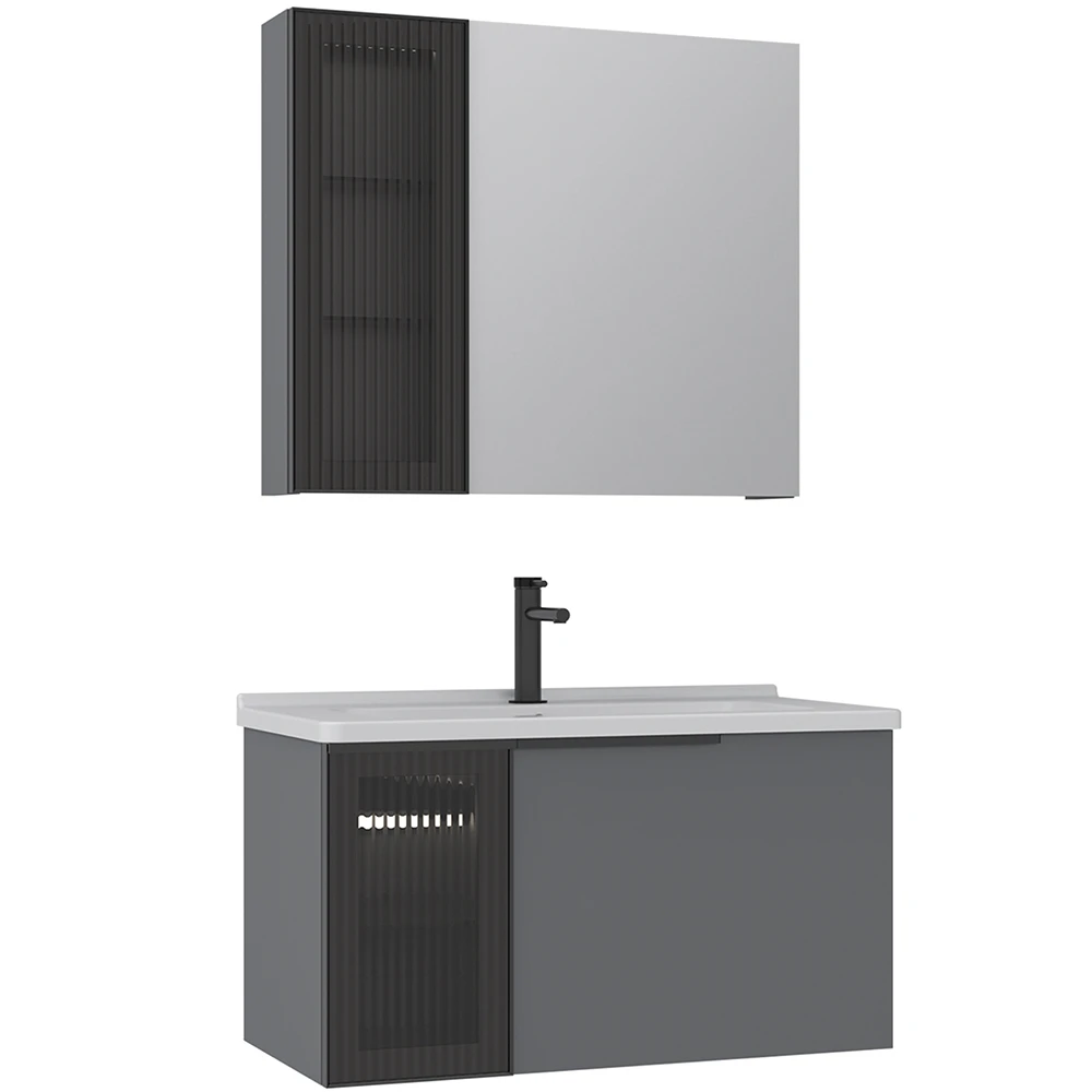 Orka Pure 80 Cm Mat Gri Banyo Dolabı Takımı