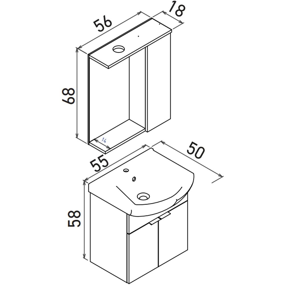 Orka Purus 55 Cm Antrasit Banyo Dolabı Takımı - 5007982 3