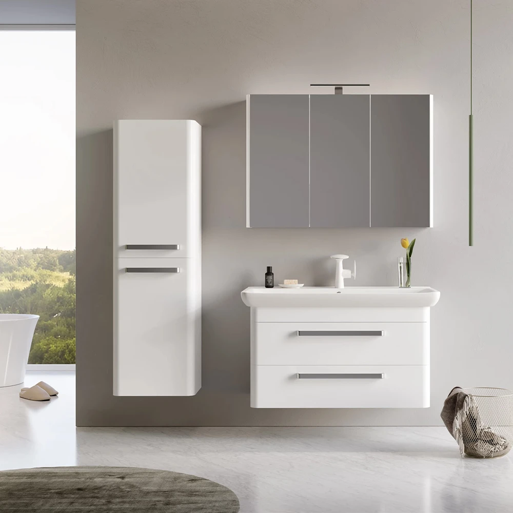 Orka Rose 100 Cm Parlak Beyaz Banyo Dolabı Takımı 2
