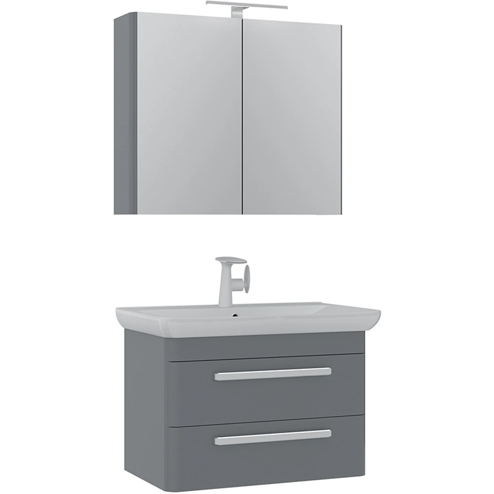 Orka Rose 80 Cm Parlak Gri Banyo Dolabı Takımı