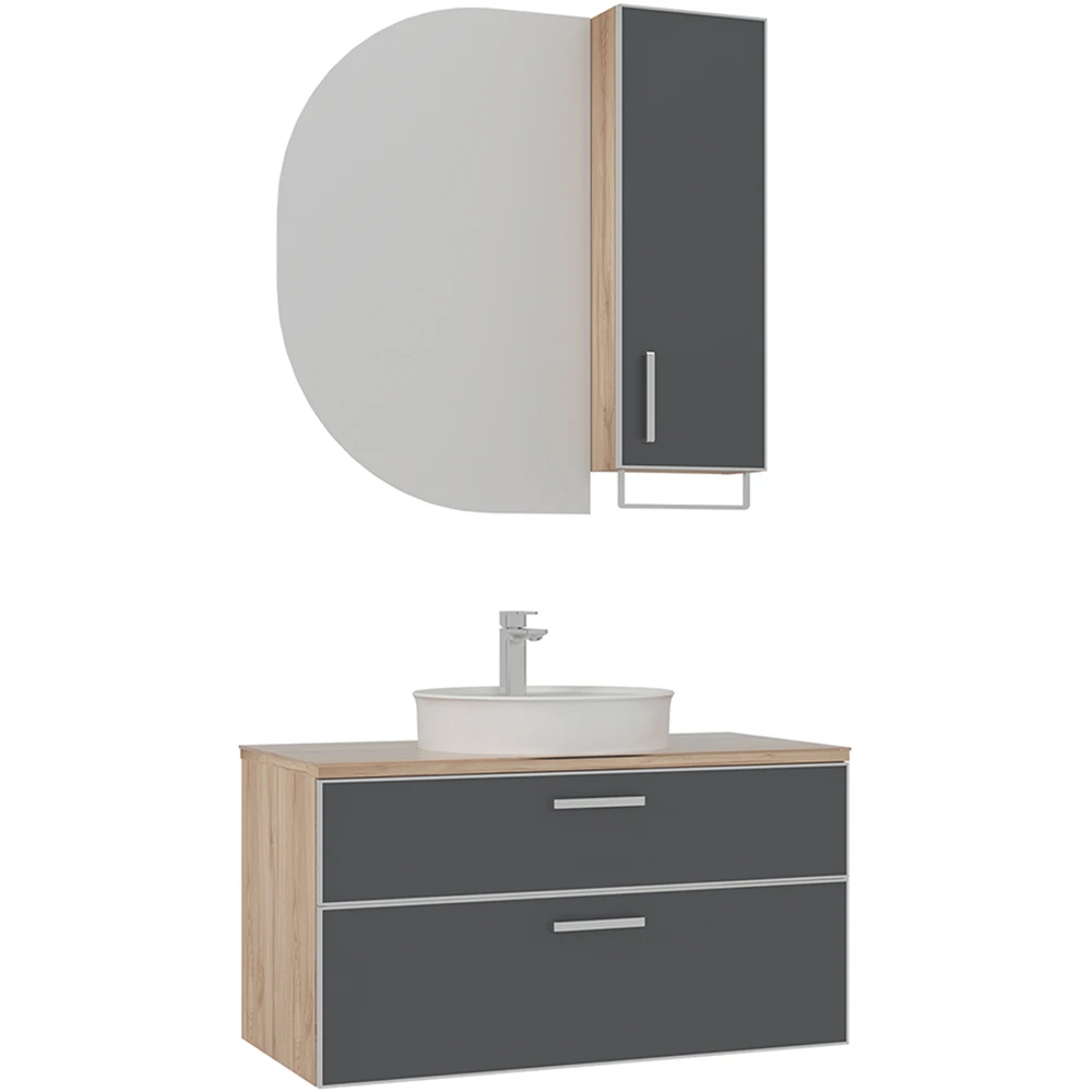Orka Salerno 100 Cm Mat Antrasit-Legnano Banyo Dolabı Takımı (Krom Kulp)