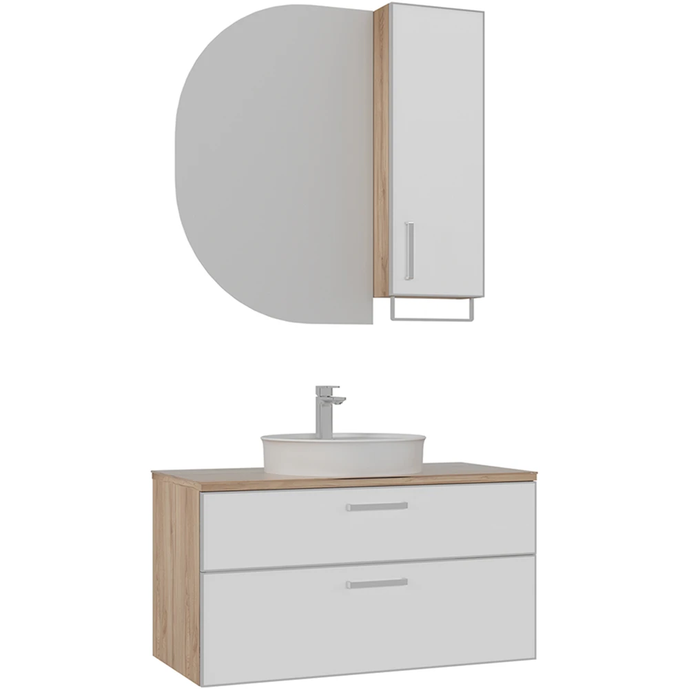 Orka Salerno 100 Cm Mat Beyaz-Legnano Banyo Dolabı Takımı (Krom Kulp)