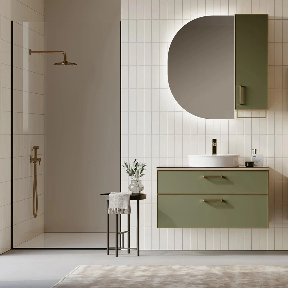 Orka Salerno 100 Cm Sardunya-Legnano Banyo Dolabı Takımı (Altın Kulp) 2