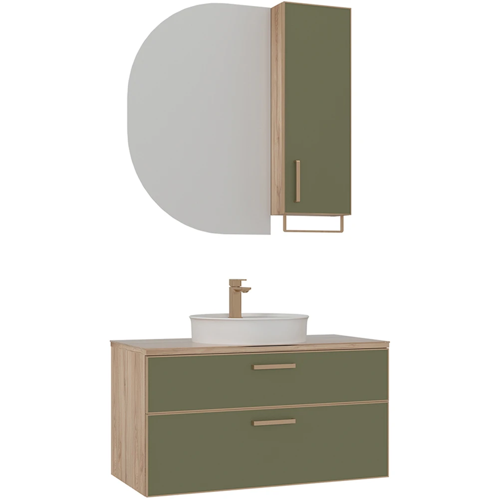 Orka Salerno 100 Cm Sardunya-Legnano Banyo Dolabı Takımı (Altın Kulp)