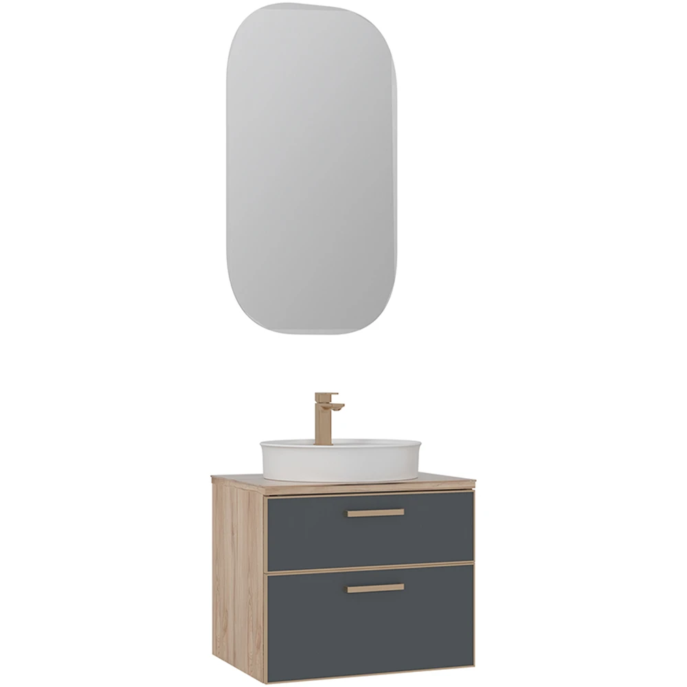 Orka Salerno 60 Cm Mat Antrasit-Legnano Banyo Dolabı Takımı (Altın Kulp)