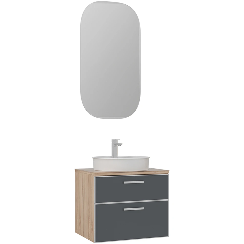 Orka Salerno 60 Cm Mat Antrasit-Legnano Banyo Dolabı Takımı (Krom Kulp)