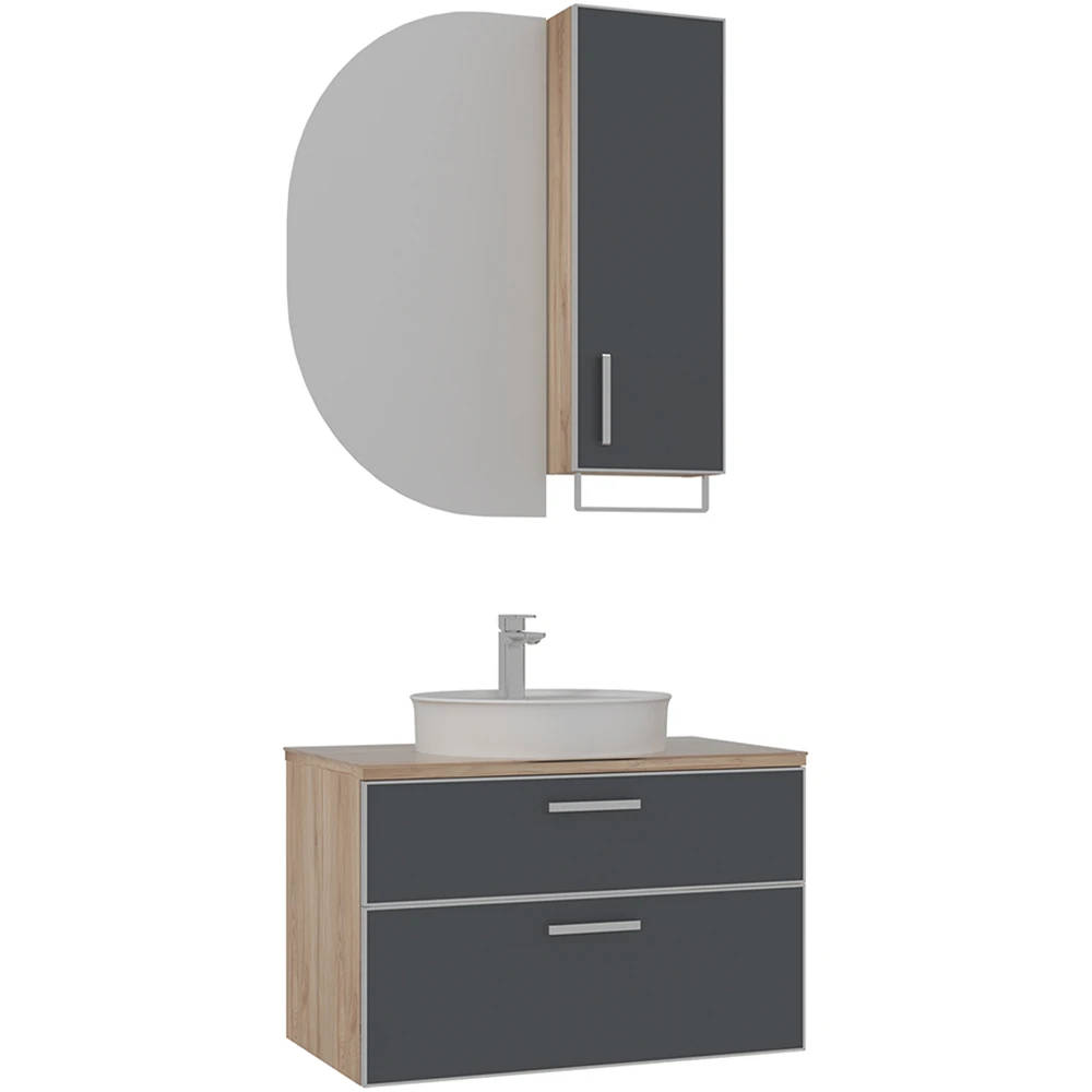 Orka Salerno 80 Cm Mat Antrasit-Legnano Banyo Dolabı Takımı (Krom Kulp)