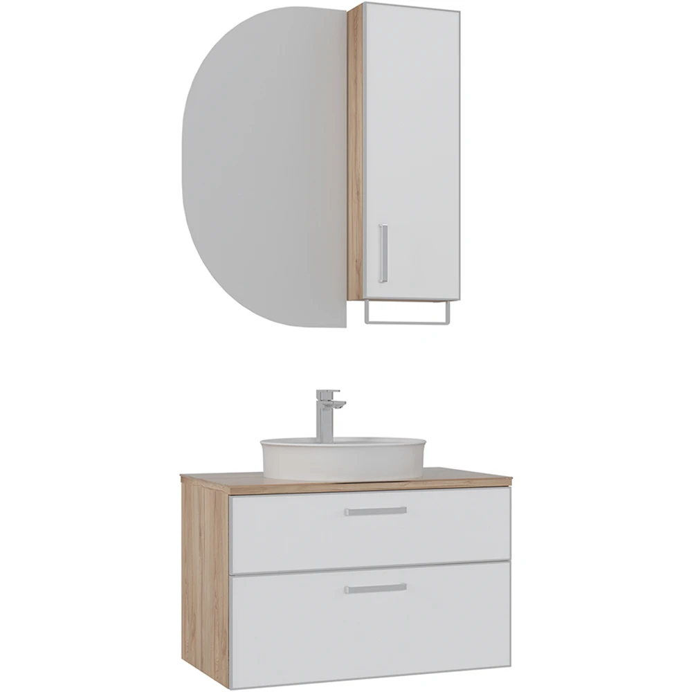 Orka Salerno 80 Cm Mat Beyaz-Legnano Banyo Dolabı Takımı (Krom Kulp)