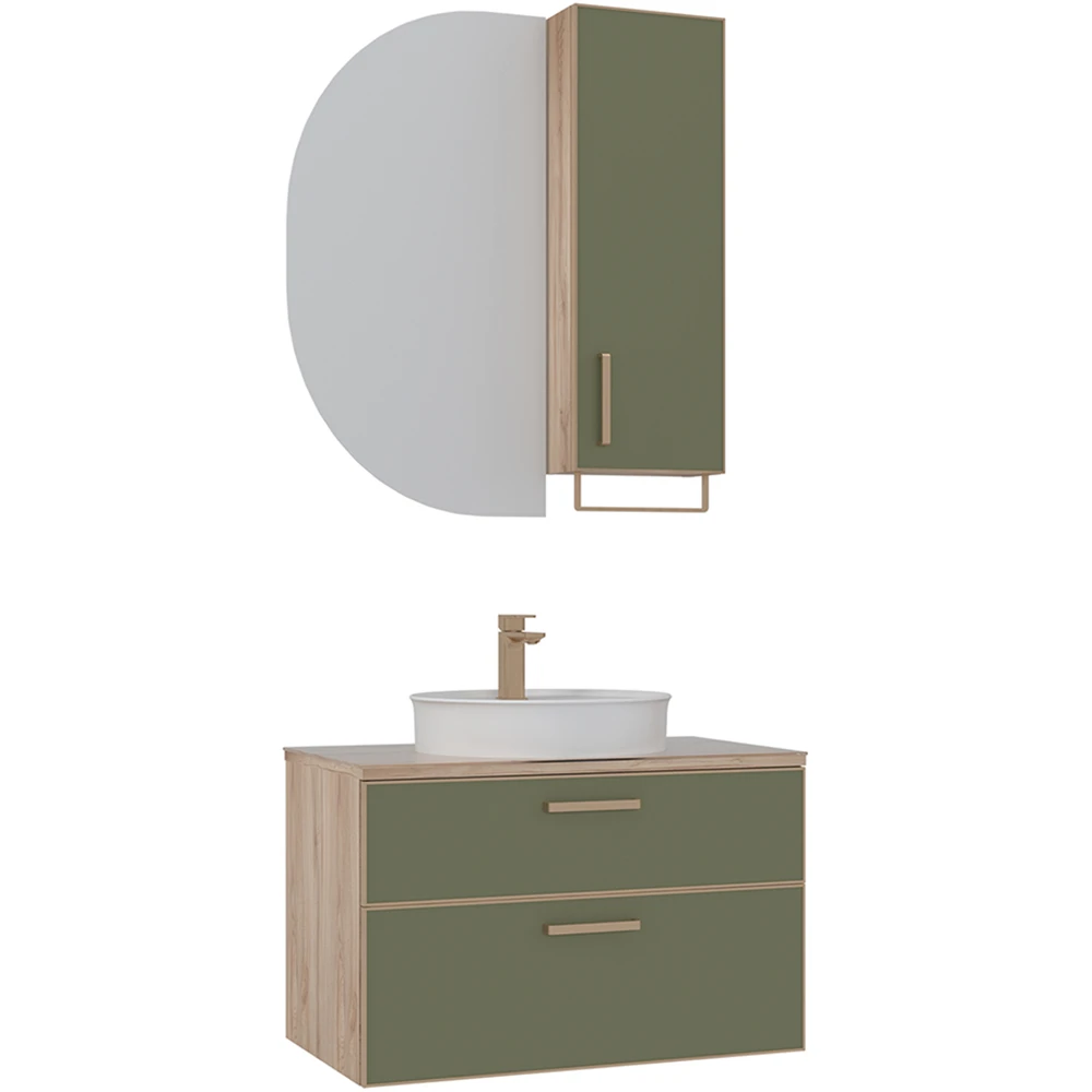 Orka Salerno 80 Cm Sardunya-Legnano Banyo Dolabı Takımı (Altın Kulp)