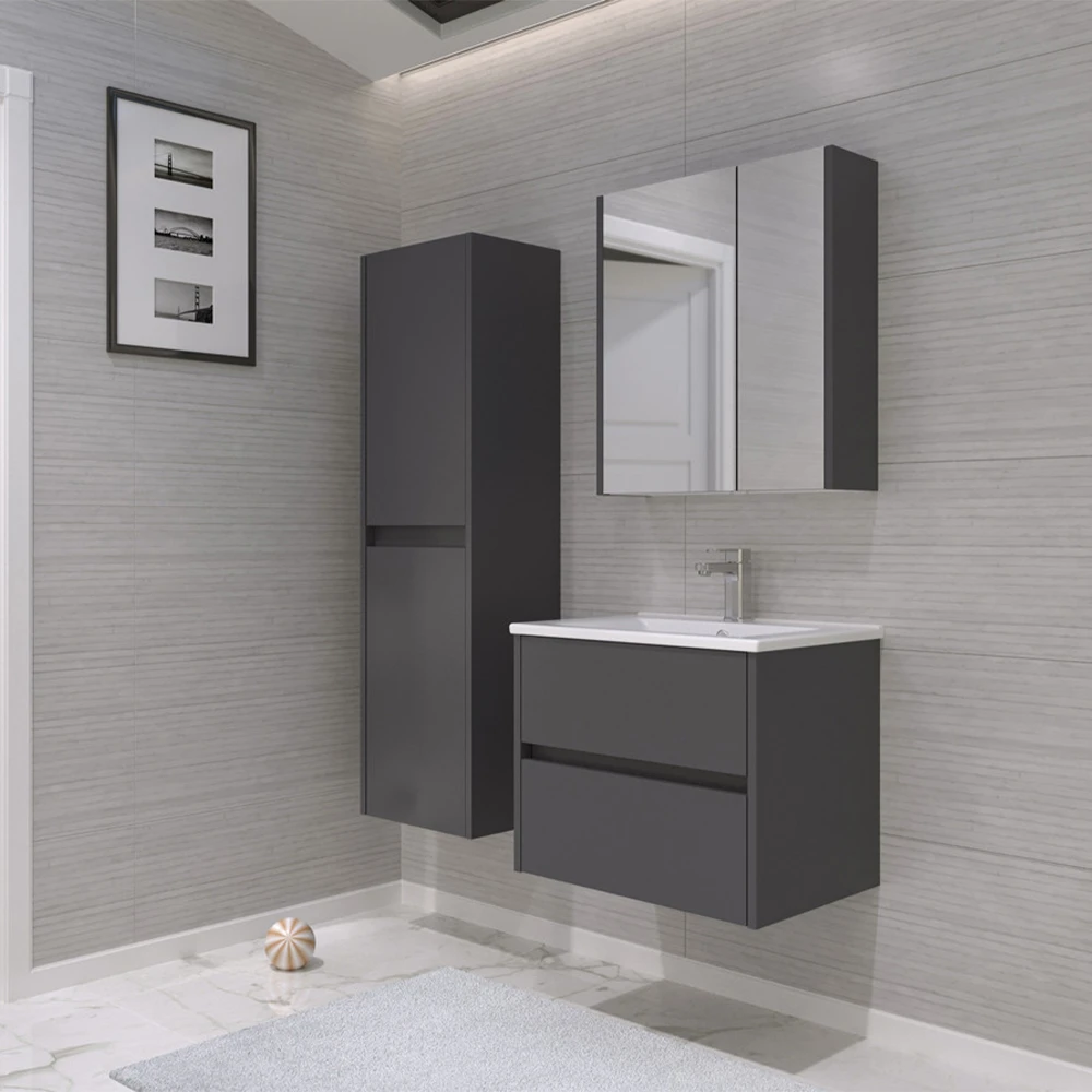 Orka Side 65 Cm Çekmeceli Antrasit Banyo Dolabı Takımı 2