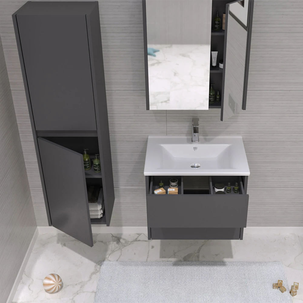 Orka Side 65 Cm Çekmeceli Antrasit Banyo Dolabı Takımı 3