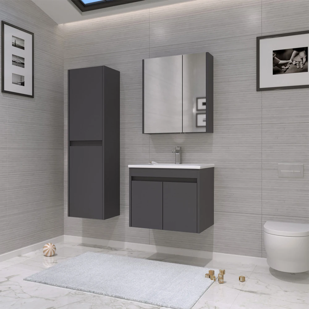 Orka Side 65 Cm Kapaklı Antrasit Banyo Dolabı Takımı 2