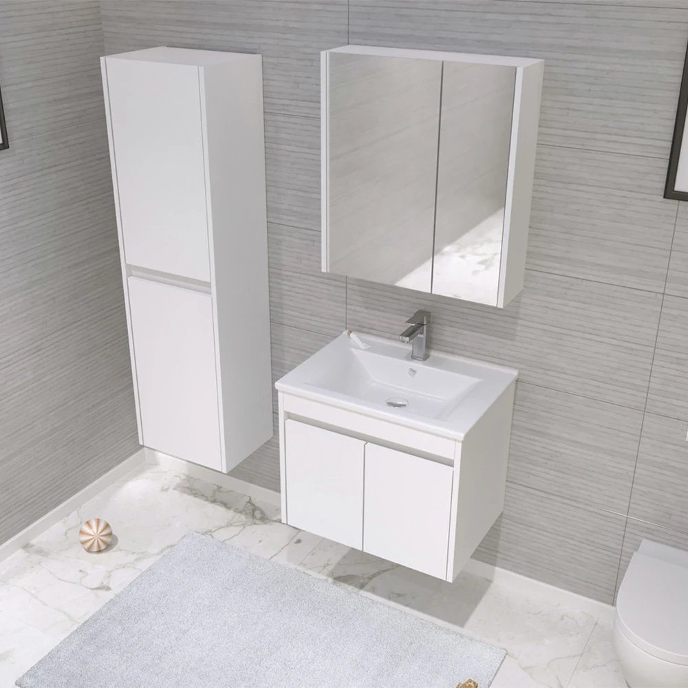 Orka Side 65 Cm Kapaklı Beyaz Banyo Dolabı Takımı 2