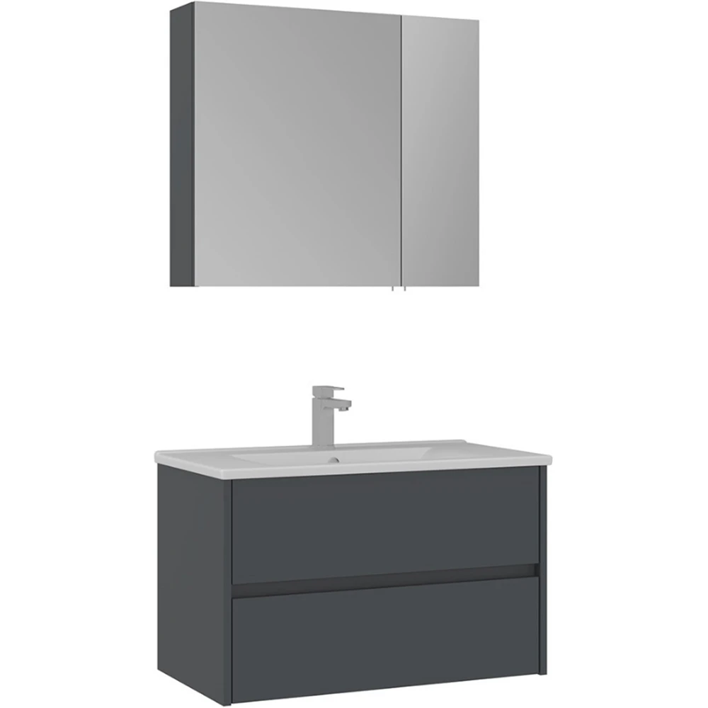 Orka Side 85 Cm Çekmeceli Antrasit Banyo Dolabı Takımı