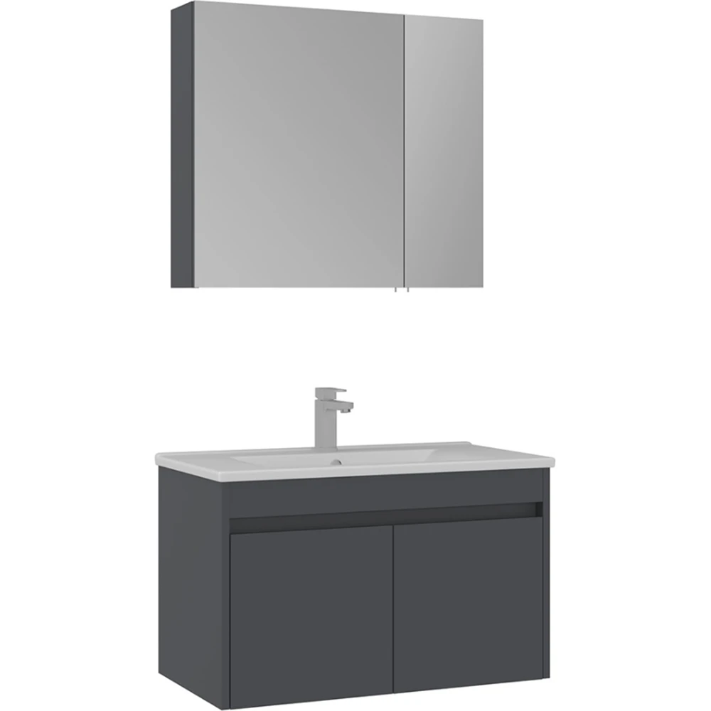 Orka Side 85 Cm Kapaklı Antrasit Banyo Dolabı Takımı