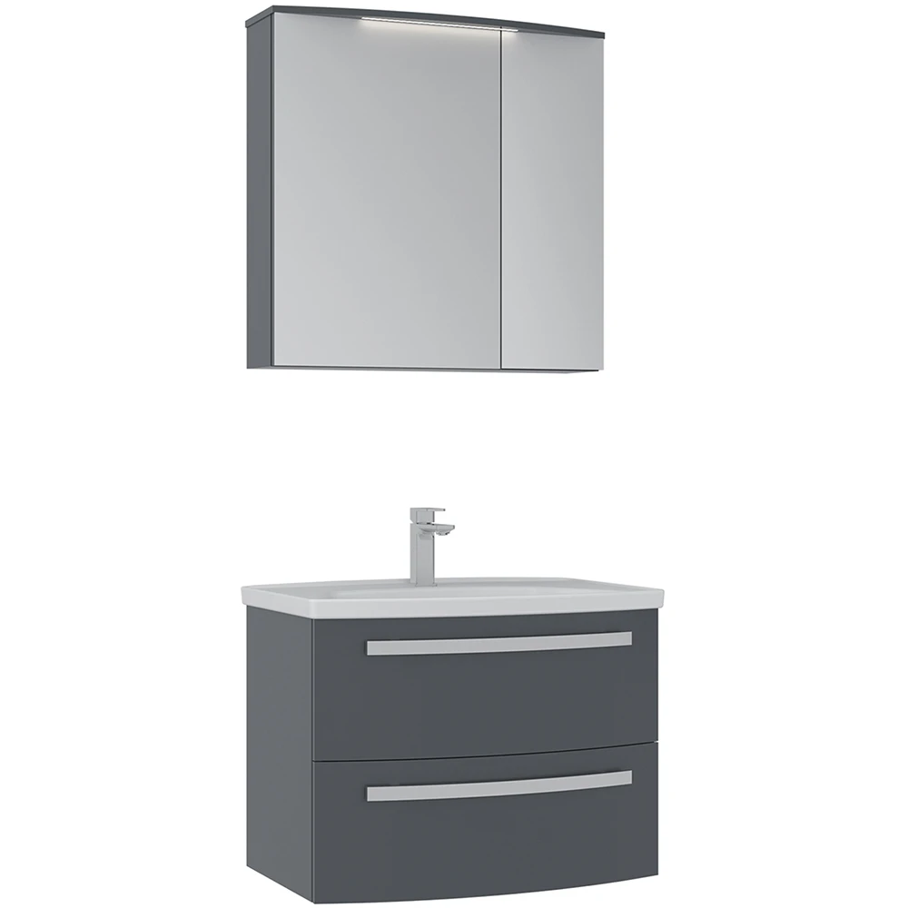 Orka Urla 70 Cm Parlak Antrasit Banyo Dolabı Takımı