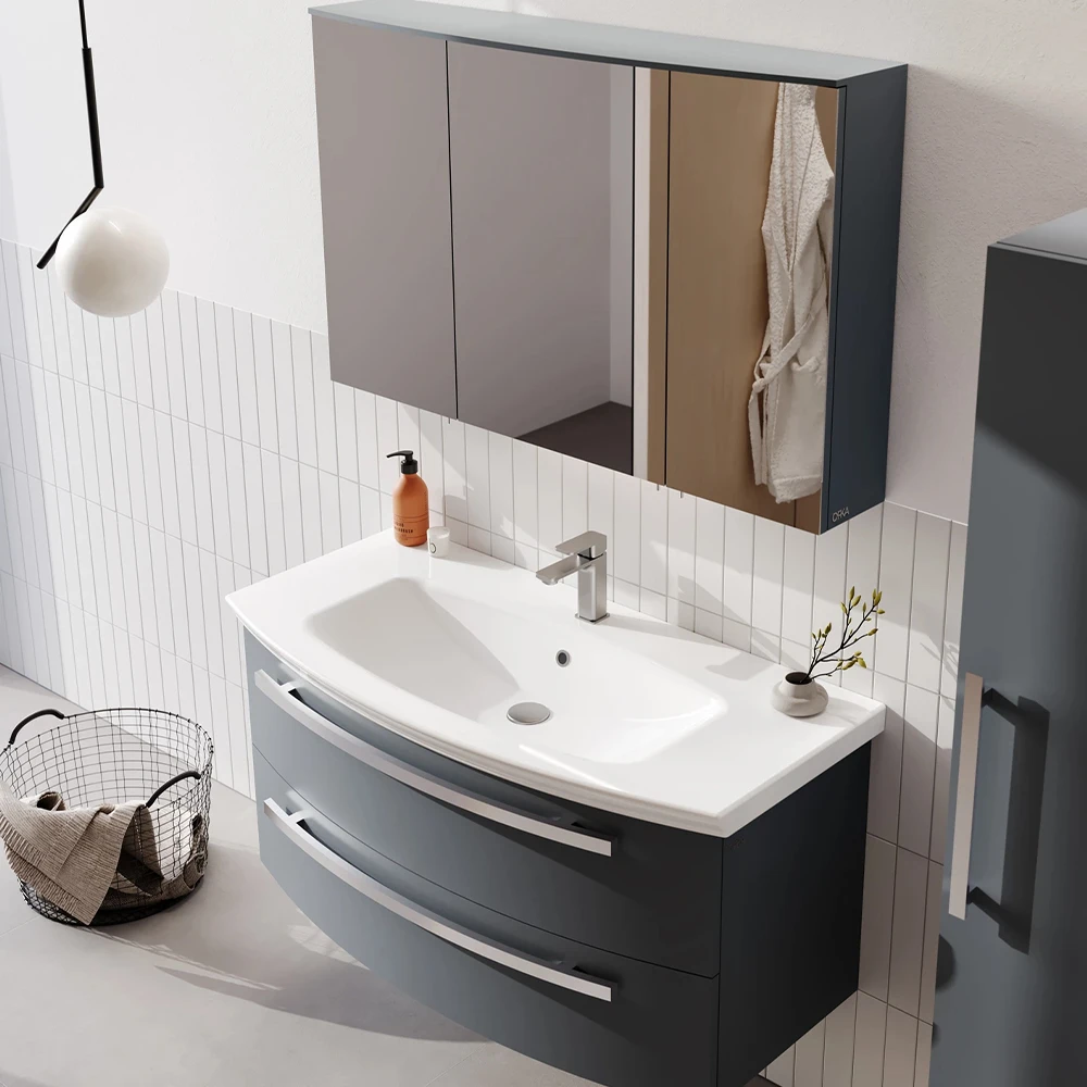 Orka Urla 90 Cm Parlak Antrasit Banyo Dolabı Takımı 3